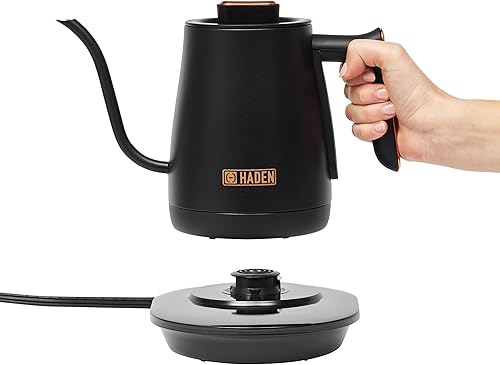 Miniatura 5 de Haden Hervidor de té eléctrico, caldera de agua caliente de cuello de cisne, tetera de 0.6L, negrocobre