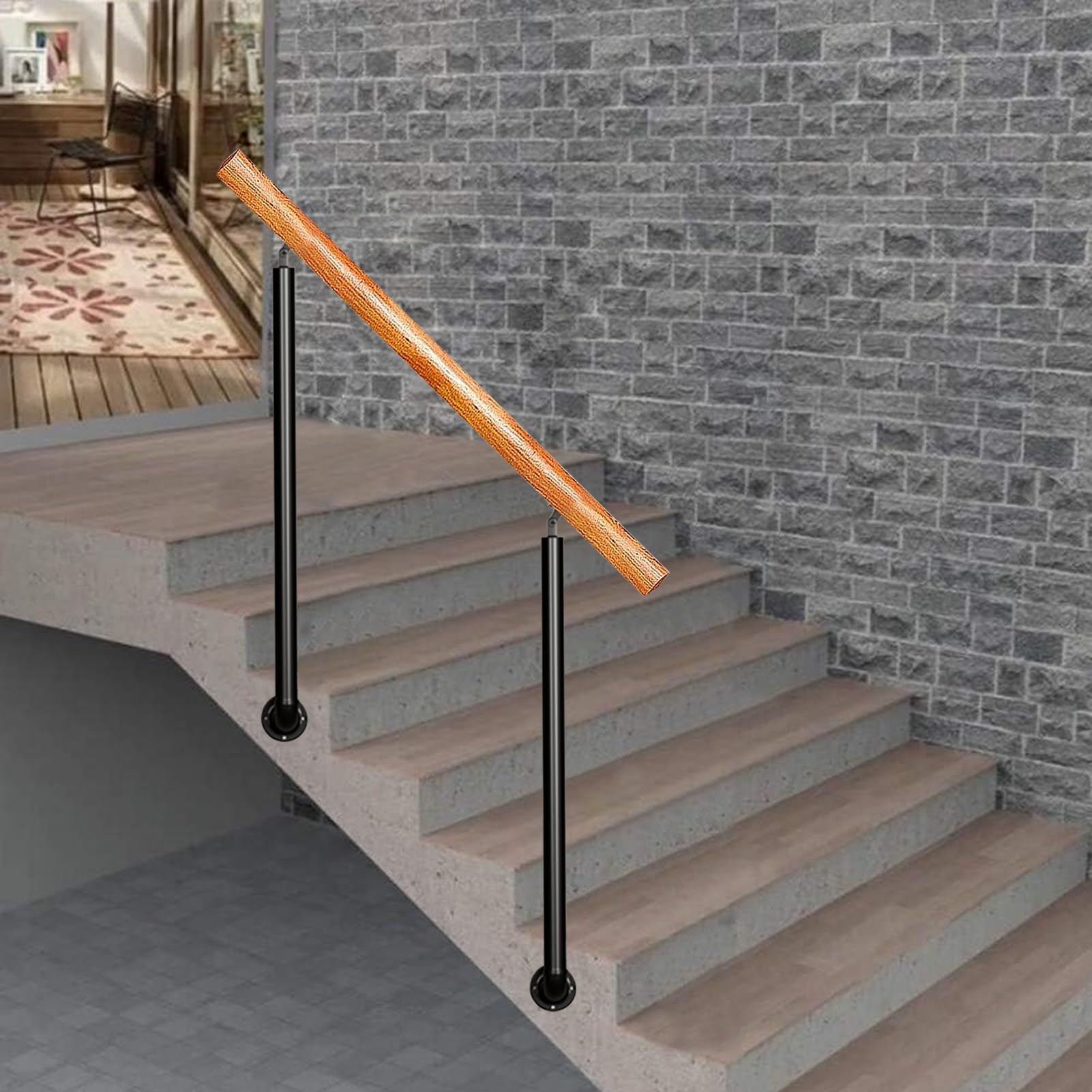 Rampe d'escalier extérieure en fer forgé à fixation latérale et supports orientables