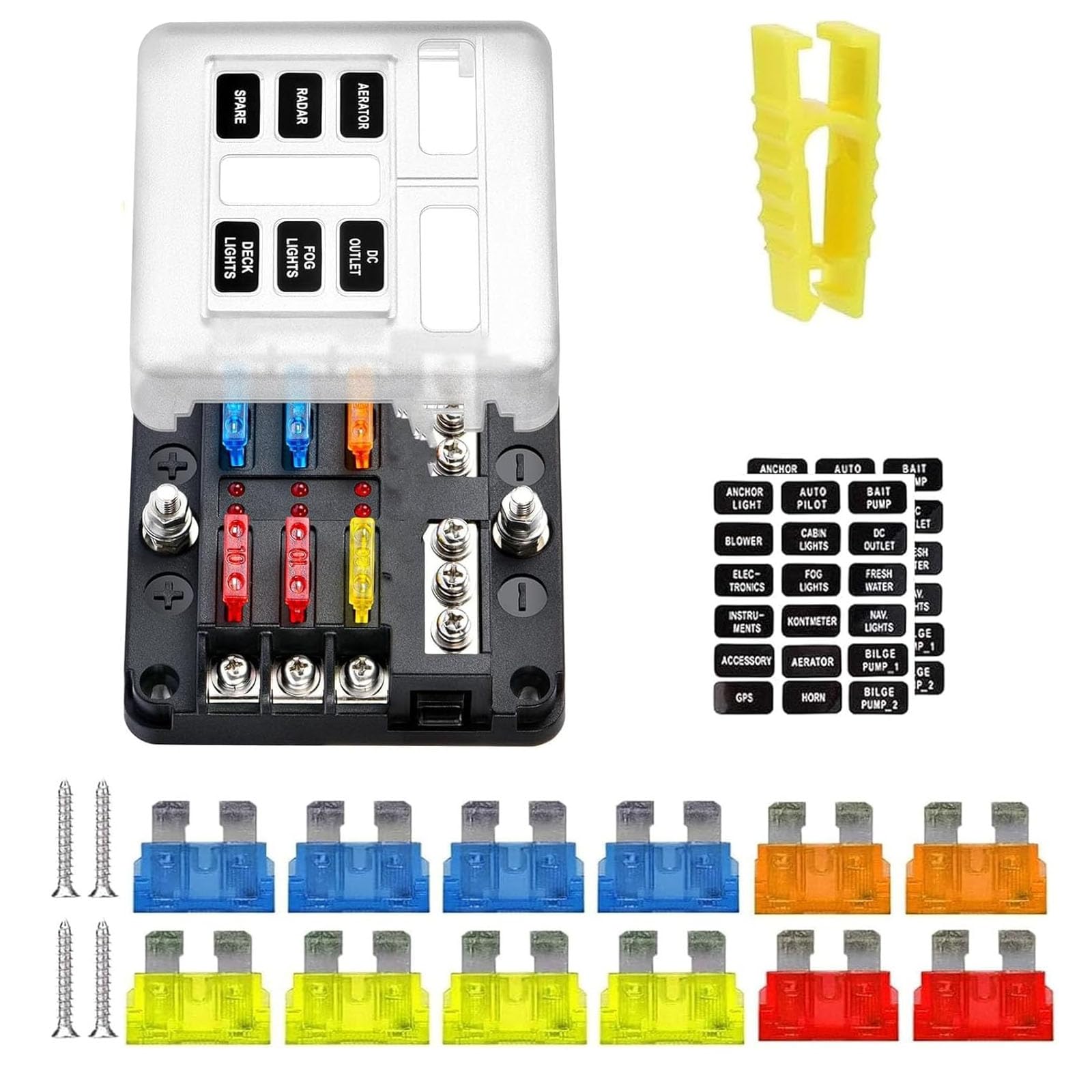 6 Way Blade Fuse Box, 12v fuse box, 12V/24V Circuit Fuse Holder Box Block with Negative Bus