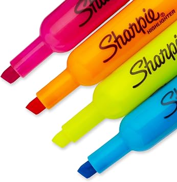 Sharpie Accent Tank-Style Highlighters, Assorted Colors, 4 Count - Back to School, Desk Supplies