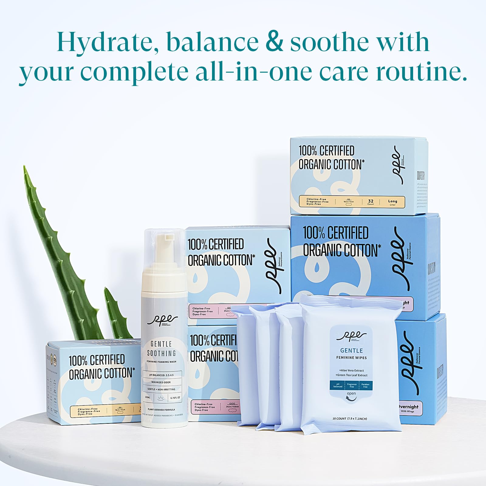 Organic Feminine Care Bundle: Large pH-Balanced Wipes & Ultra-Thin Absorbent Sanitary Pads for Women, 10ct Wipes + (Extra Long Overnight, Size 6, 30ct)
