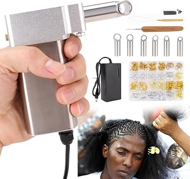 Electric Dreadlock Machine, Semi-Automatic Loc Machine with 6 Replacement Heads and Hair Accessories Box, Directly Braiding Locs on Your Head