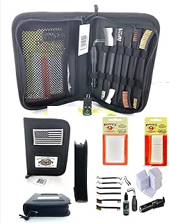 EDOG Tac Book Basic 16 Pc Gun Cleaning Kit Essentials & Accessories Set Universal for All Handguns .22 .38 .357 9mm .40 .45 Cal Hoppes No.9 Patches, Clenzoil CLP, Cleaner Brushes, Picks & Bore Light