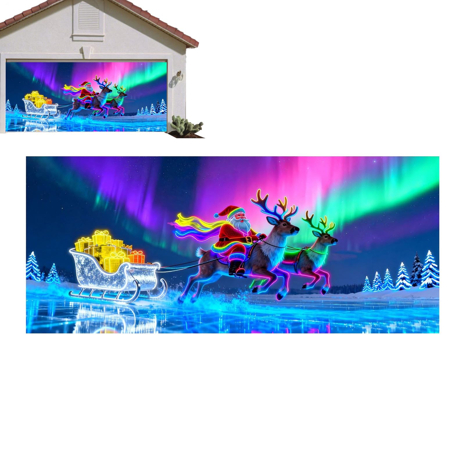 Housse de porte de garage de Noël en toile pour décoration festive extérieure