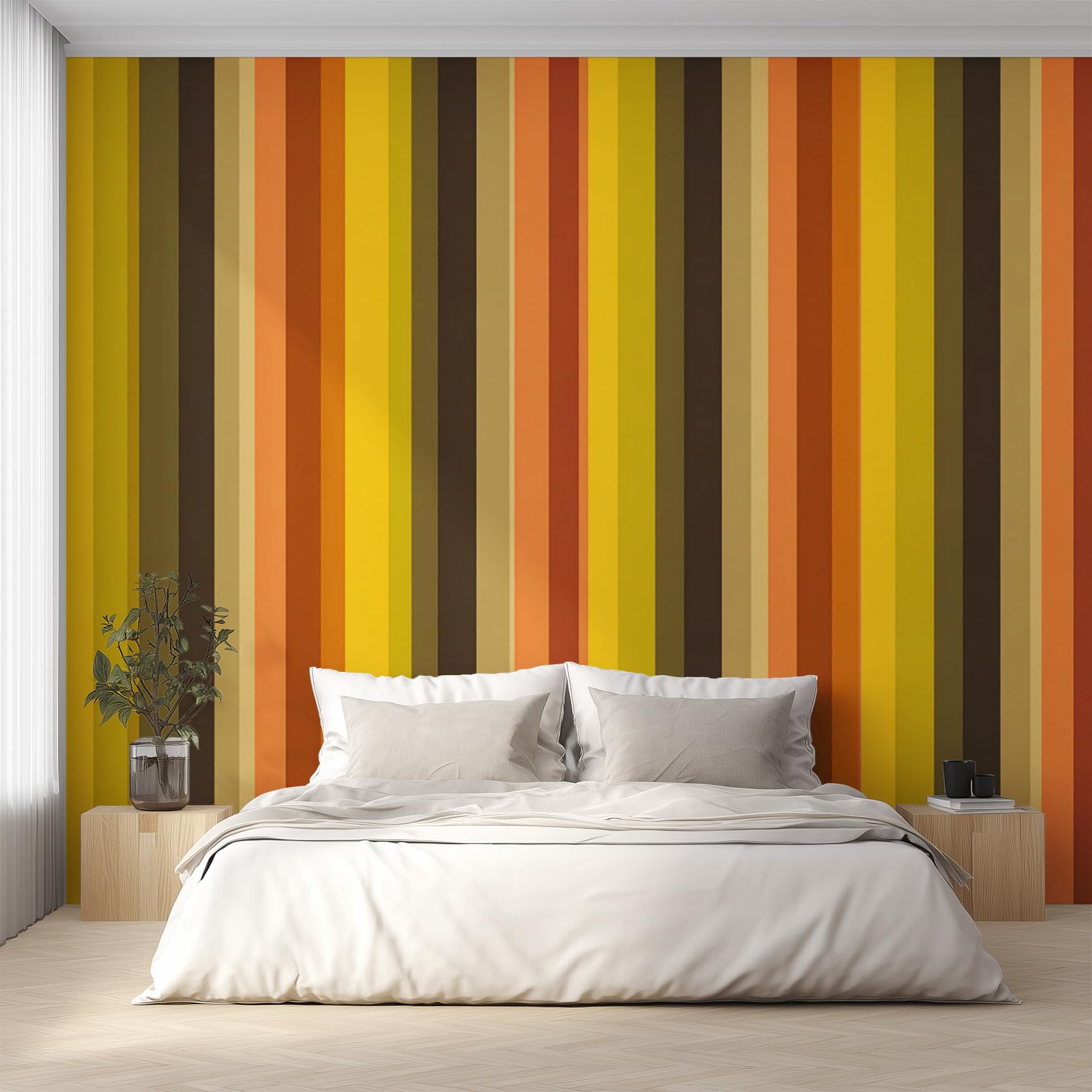 Papier peint rayures orange jaune 366x254 cm décor panoramique de chambre et salon