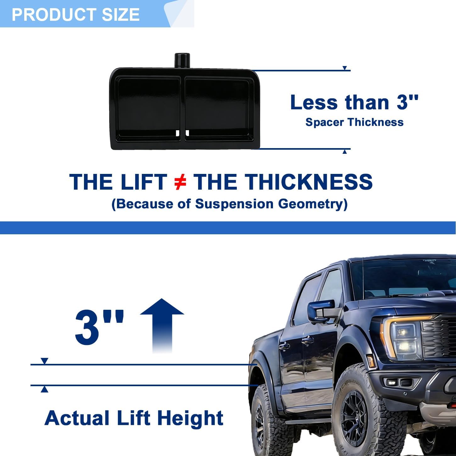 3 Inches Rear Lift Block Kit Compatible with 1999-2024 Chevy Silverado 1500, GMC Sierra 1500 2WD 4WD, 3" Rear Black Leveling Kit Block Extended Square U-Bolts