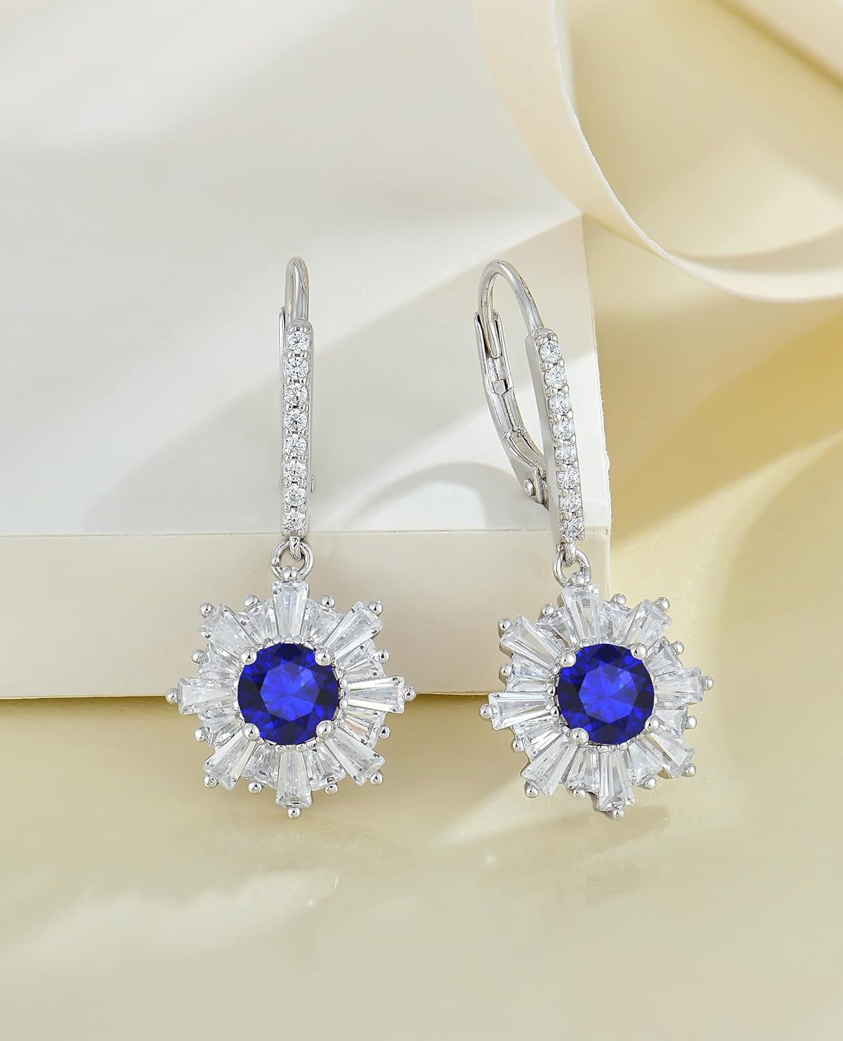 Sunshine Dangle Drop Earrings for Women, Sterling Silver Halo Leverback Earrings Birthstone Jewelry for Gifts