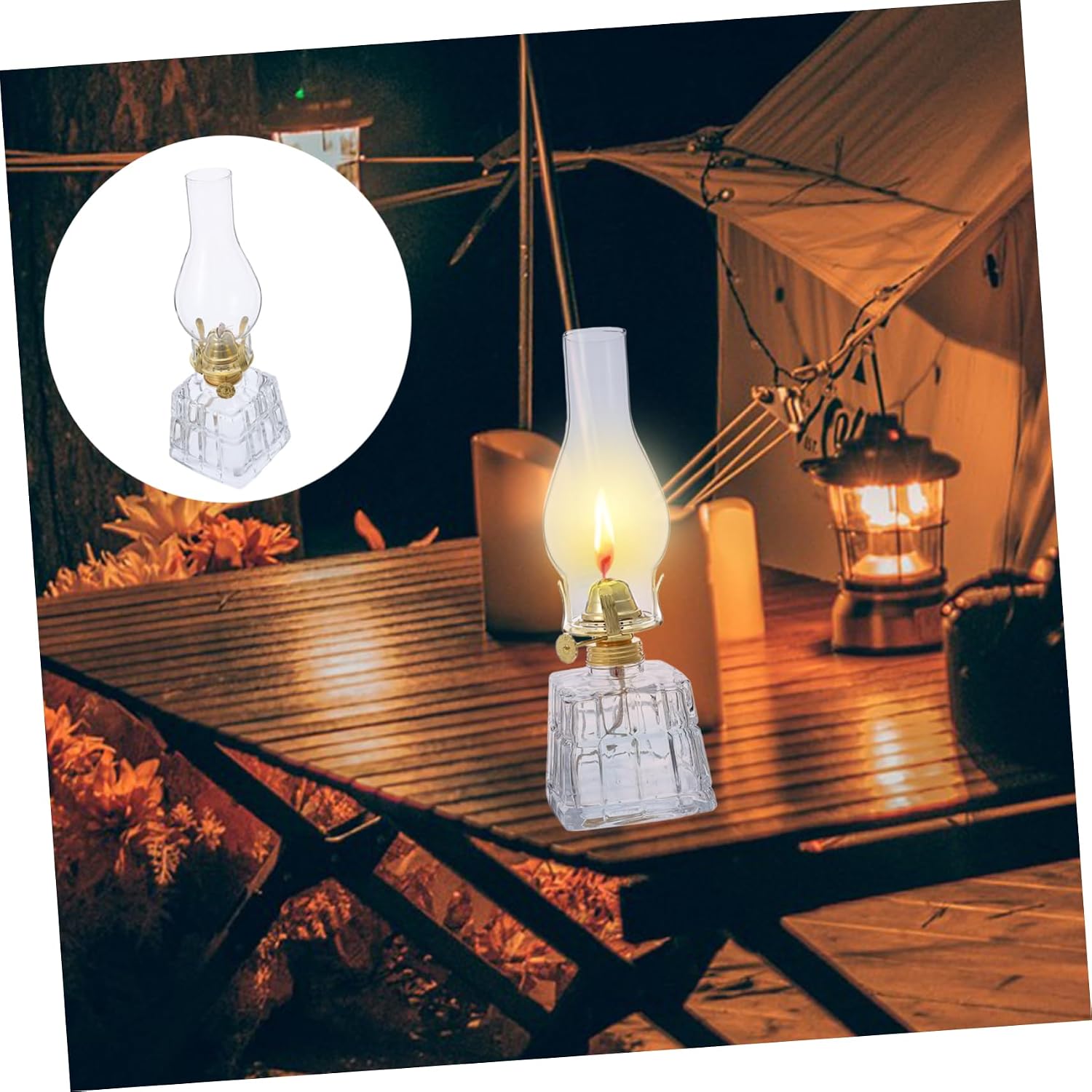 Angoily Vintage Glass Kerosene Lamp Clear Oil Lantern for Indoor Use Rustic Square Hurricane Lantern with Handmade Globe Classic Decorative Oil Lamp for Tabletop Emergency Mood Lighting