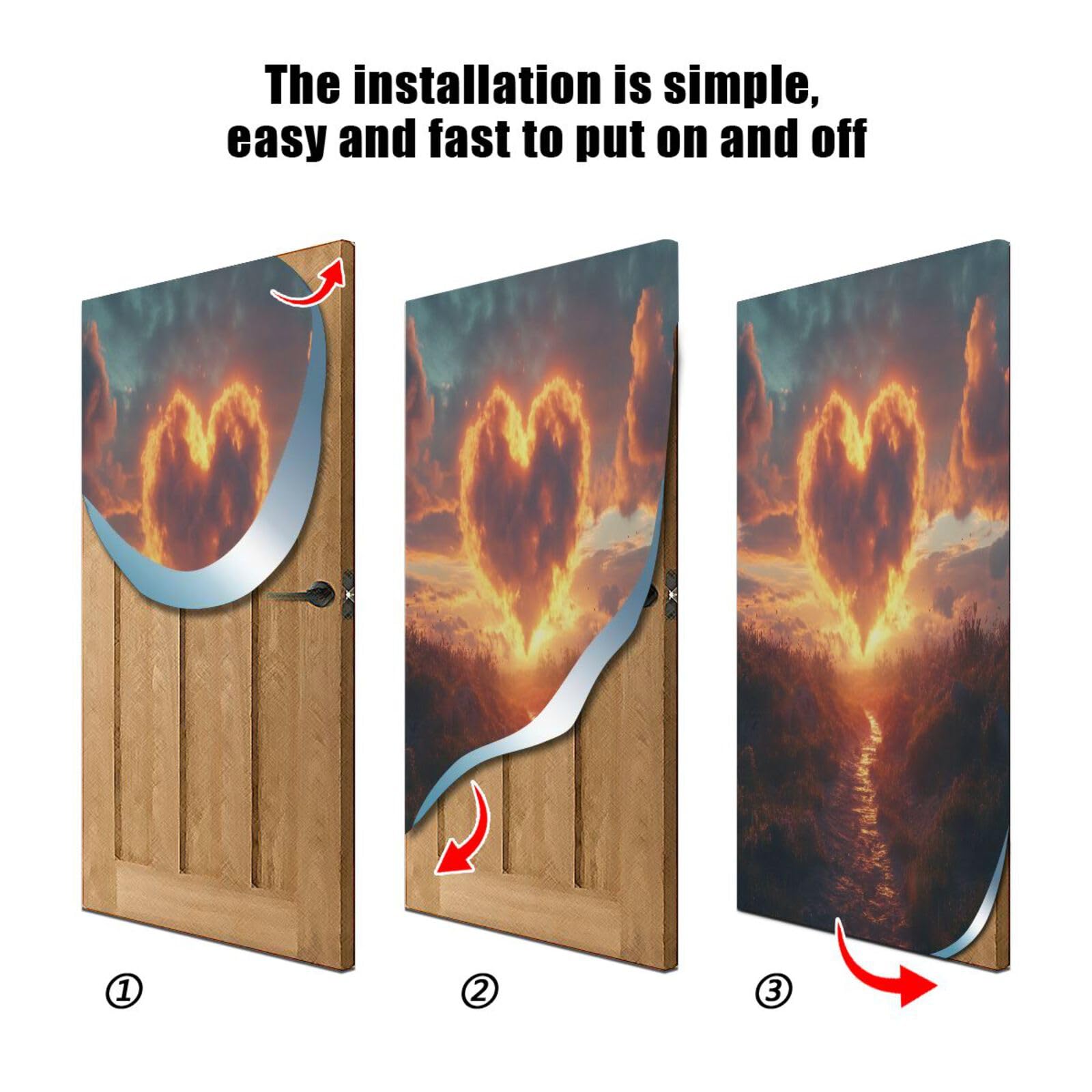 FLildon Heart Shaped Clouds Landscape Valentine's Day Door Cover Decoration, Party Accessory Porch Decor for Festive Ornament Room Door Covers 36 x 98 Inch