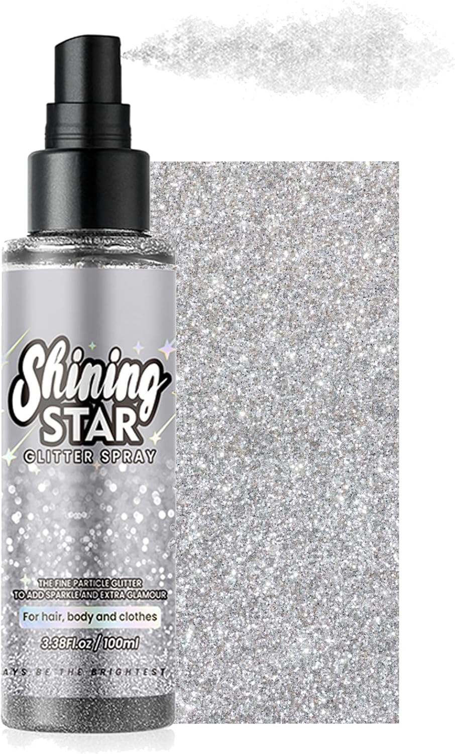 Body Glitter Spray for Women, Glitter Hairspray Shimmery Spray, Shiny Glitter Spray for Body, Hair, Face and Clothing, Glitter Hairspray Highlighter Shimmer Spray for Festival (100ml)