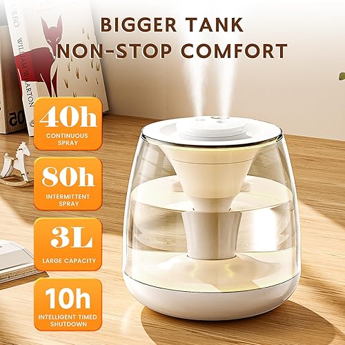 Miniatura 3 de Humidificadores para dormitorio, 3 L de llenado superior de niebla fría 40 horas de tiempo súper largo, 23 dB silencioso, humidificador de bebé,