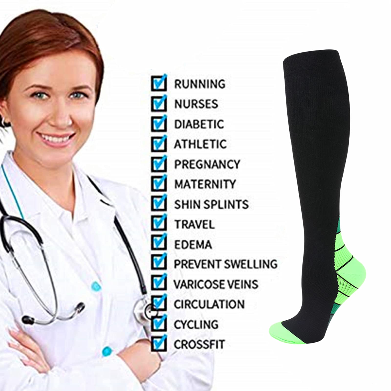 7 paires de chaussettes de compression 20-30mmHg pour hommes/femmes infirmière de récupération course maternité grossesse vol voyage médical santé sport