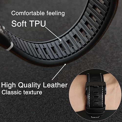 Miniatura 4 de Abanen Correas de reloj de cuero de ajuste rápido de 1.024 in para Garmin epix Pro de 2.008 in, Fenix 7X, Fenix 6X, Fenix 5X, fibra de cuero con