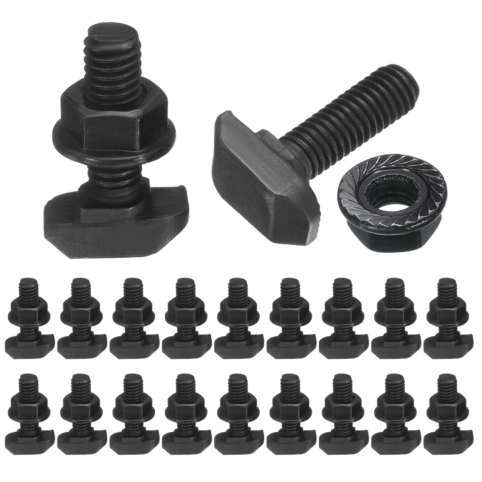 QUARKZMAN 20 Piezas De Tornillo De Cabeza De Martillo M6x20mm Para Ranura En T De Acero Al Carbono Con Tuercas Hexagonales De Brida M6 Para Perfil De Aluminio Estándar Europeo Serie 30