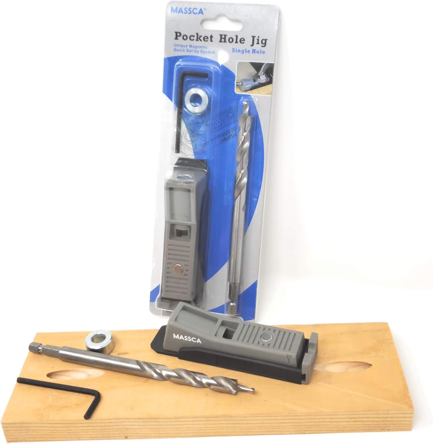 Massca One Hole Pocket Jig Set – Adjustable & Easy to Use Joinery Woodworking Tool w/Drill Bit, Hex Key & Stop Collar – For DIY Carpentry Projects - - 