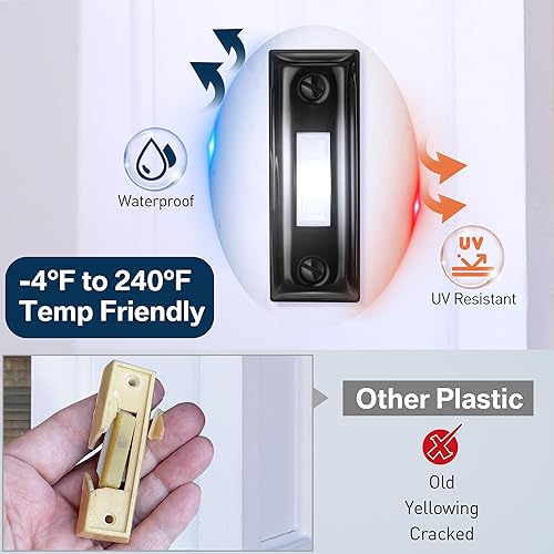 Miniatura 3 de Dreyoo Paquete de 1 botón de metal para timbre de puerta, timbre de puerta de metal resistente, botón con cable iluminado LED, timbre de puerta