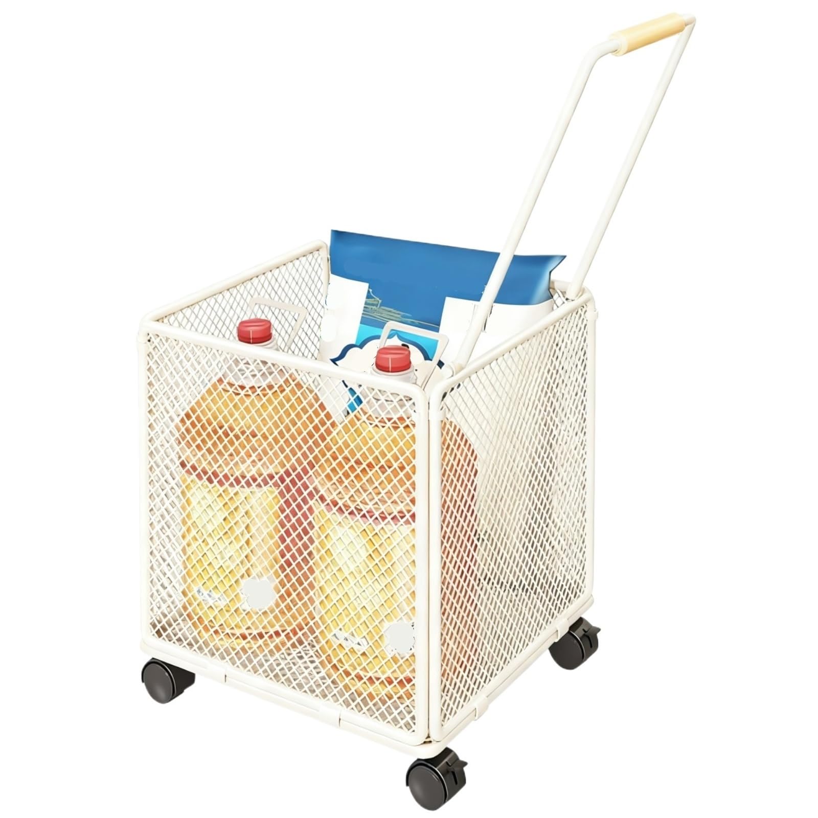Dannmpx White Shopping Trolley Large Capacity Ironwork Shopping Cart Foldable Utility For Groceries Utility Cart(White)