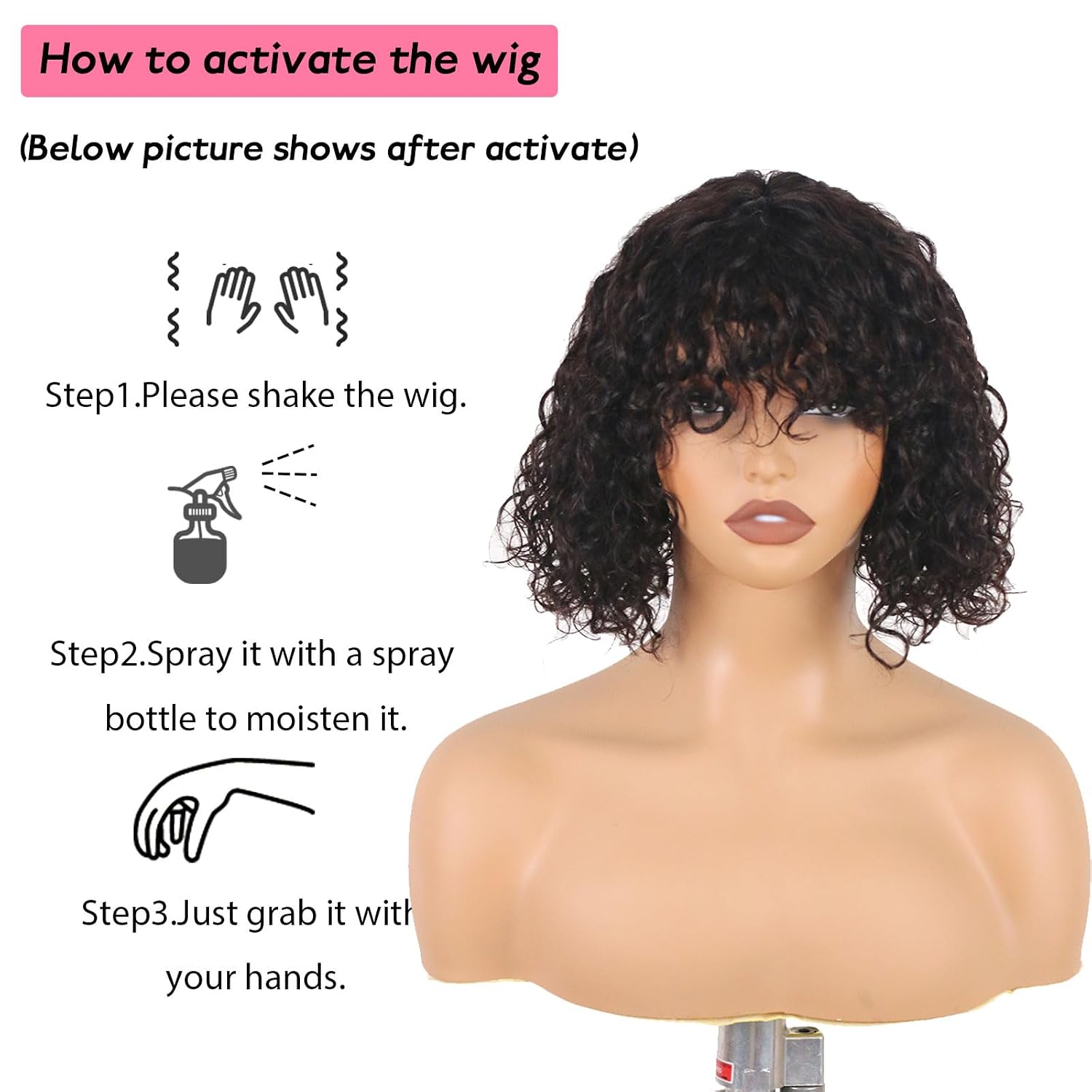 Short Curly Wig with Bangs Human Hair for Black Women 3x1 HD Lace Realistic Look Short Bob Wigs Wear and Go Glueless Wig Brazilian Virgin Human Hair Natural Color 10 inch