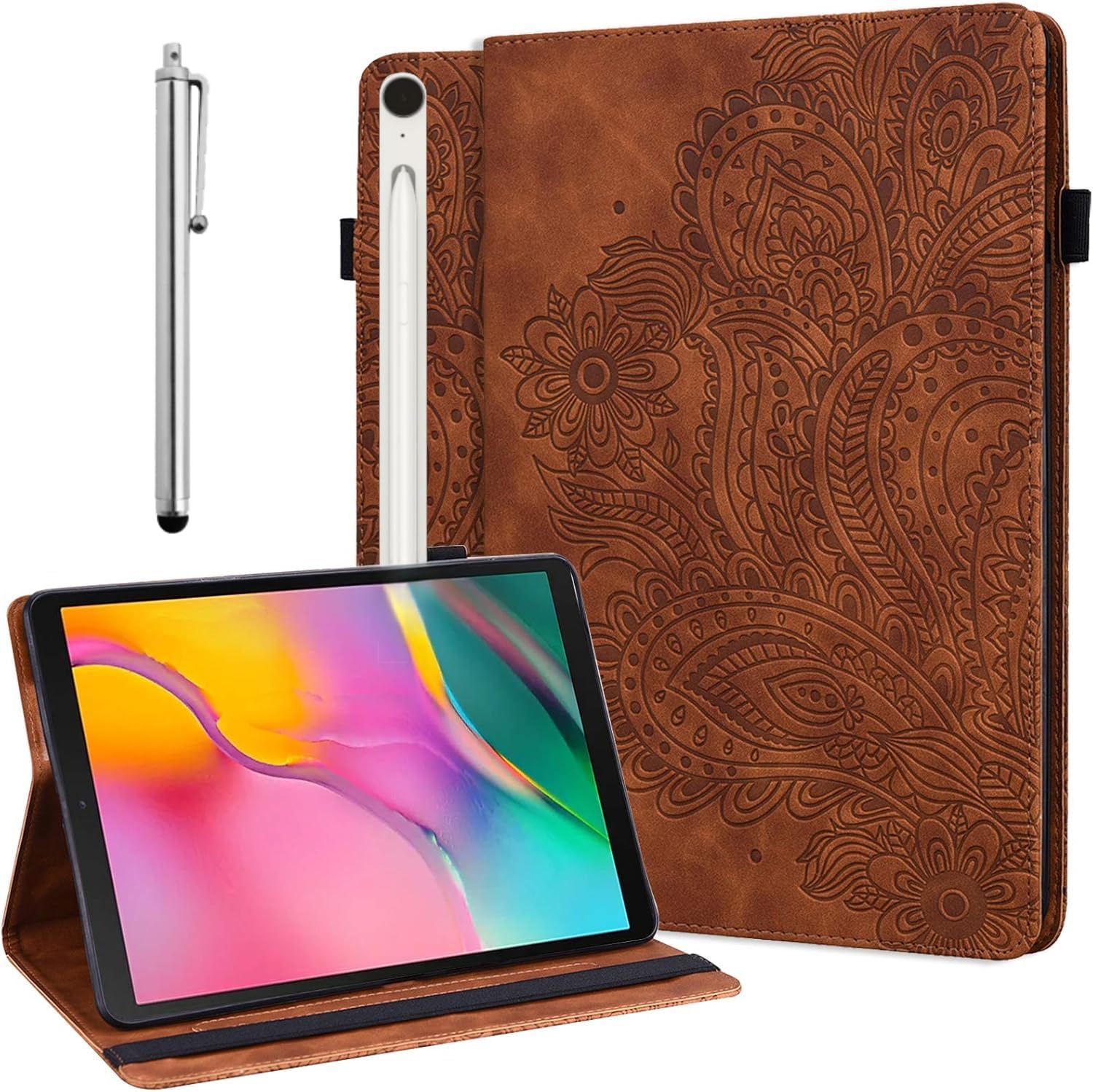 ALILANG Case for Samsung Galaxy Tab S10 Lite/ S10 FE/ S9 FE 10.9 Inch/Tab S9 11 Inch with Stylus, Multiple Viewing Angles PU Leather Stand Flip Cover for Galaxy Tab S10 FE 5G Tablet Case -Brown