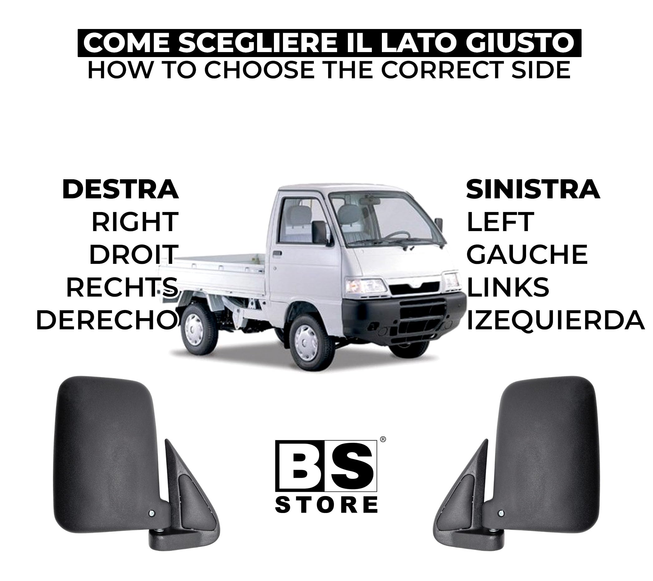 BSSTORE Specchietto Retrovisore per PORTER 1993-2010 con Regolazione Manuale (Sinistra - Lato Conducente)
