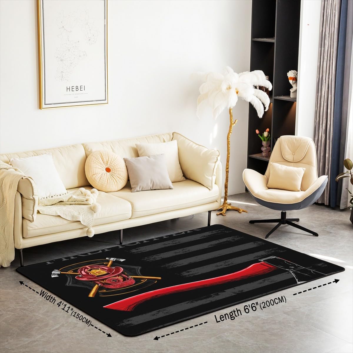 Castle Fairy Boys Fire Fighting Area Rug 3'x5' for Bedside,Firefighter Beddroom Decor Stripes Washable Rug for Office Bathroom Decor,Kids Fire Engine Lover Indoor Floor Mat for Living Room