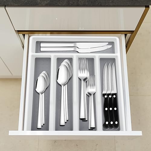 Miniatura 7 de E-far Juego de cubiertos de 24 piezas con cuchillos para carne y organizador, cubiertos cuadrados de acero inoxidable para 4, utensilios básicos