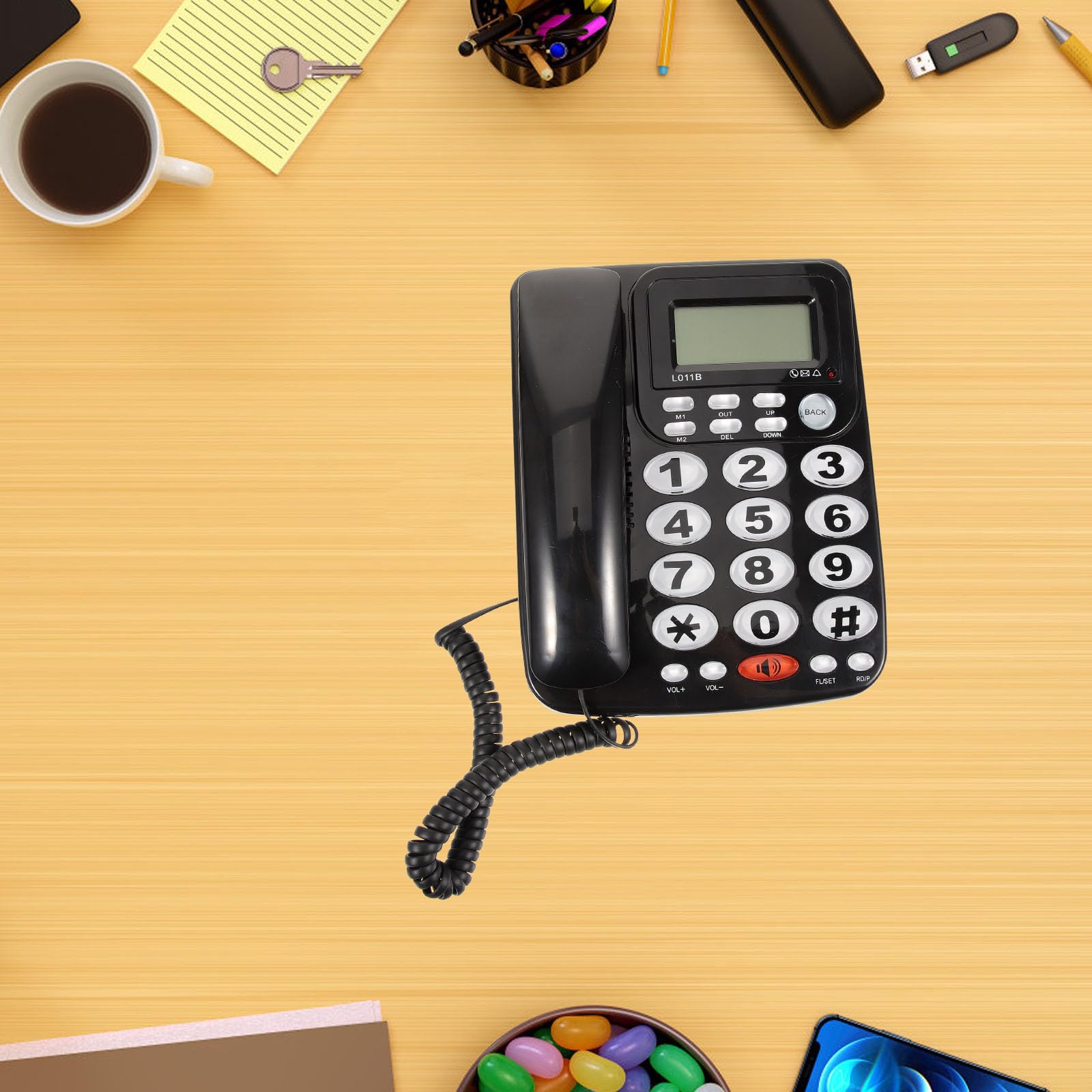 OUNONA Teléfono Fijo Sobremesa Negro, Calidad de Sonido Clara y Fácil Navegación, Diseño Moderno en Pvc para Uso en Casa u Oficina
