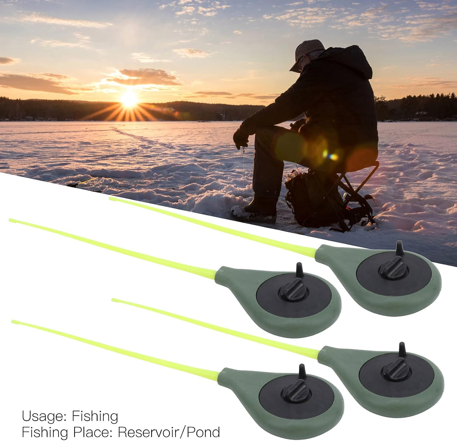 4Pcs Portable Mini Ice Fishing Pole Rod with Rod Tips | With Rod Tips Complete Accessories Kit Outdoor Ice Fishing