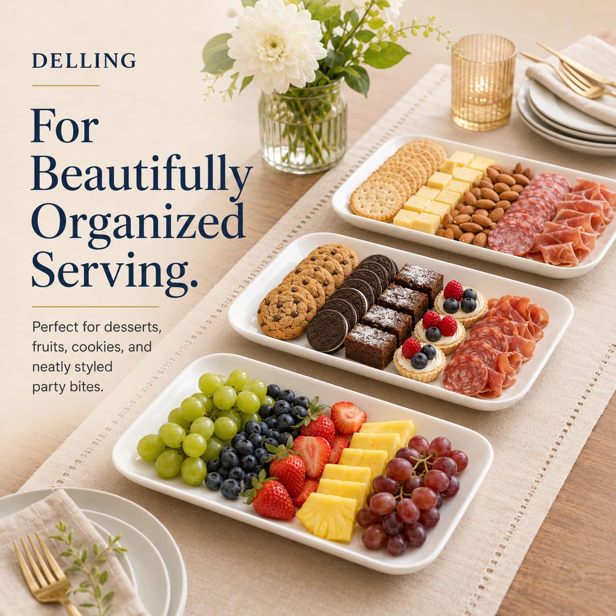 Delling Bandeja Pequeña Plato de Servir para Fiestas, 40,64 cm, 3 Unidades