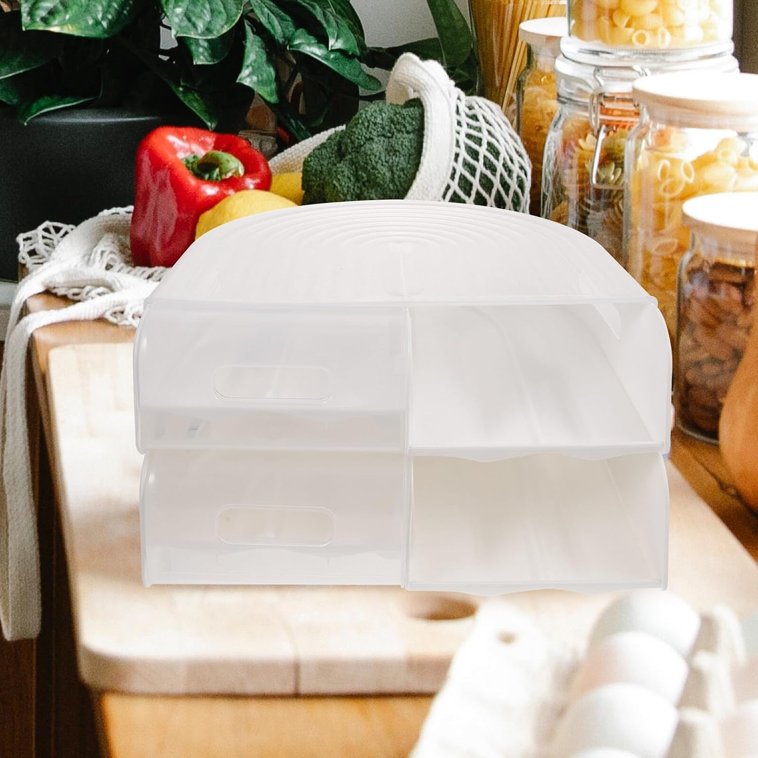 Kichvoe Rotating 2-layer Fridge Egg Storage Box with Semi- Lid Household Refrigerator Egg Organizer Dispenser Tray for Fresh Storage