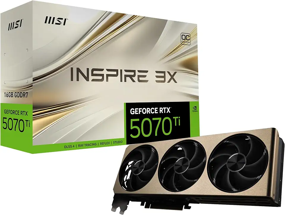 MSI Gaming RTX 5070 Ti 16G Inspire 3X OC Plus Graphics Card (16GB GDDR7, 256-bit, Extreme Clock 2497 MHz, DisplayPort x 3 2.1a, HDMI 2.1b, NVIDIA Blackwell Architecture)