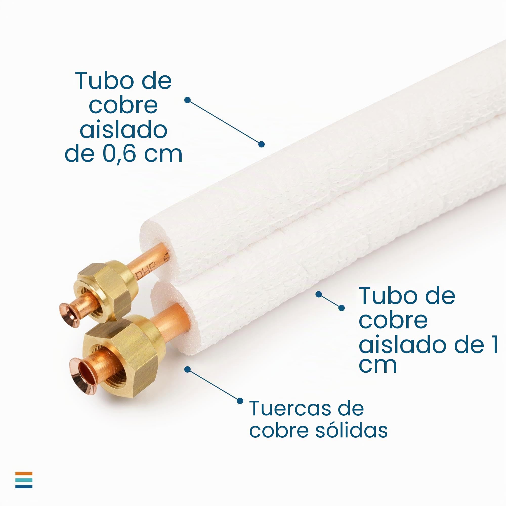 Conducto de refrigerante de 1/4" + 3/8" 1-25 m, doble preaislado, tubo de cobre, tubos de cobre, sistemas de refrigeración 9000/12000, tubo de frío, conducción climática, flexible (sin