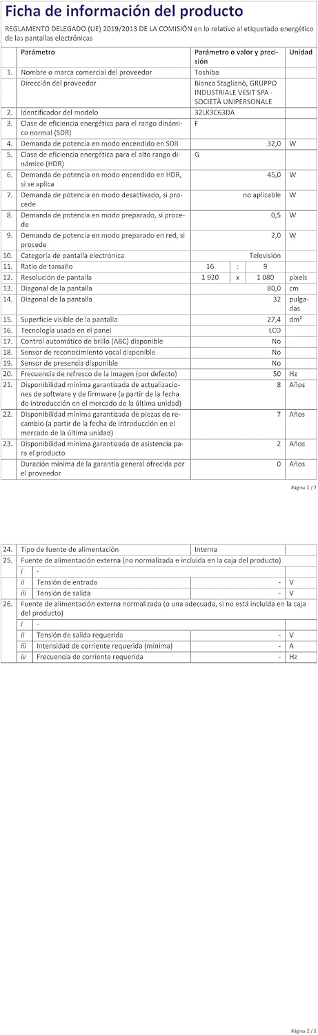 Toshiba Smart TV 32 Full HD 32LK3C63DA, TV 32 Pollici con Alexa Integrata, Compatibile con Alexa e Google Assistant, Digitale DVB-T2, DLED, HDR10, Dolby Audio