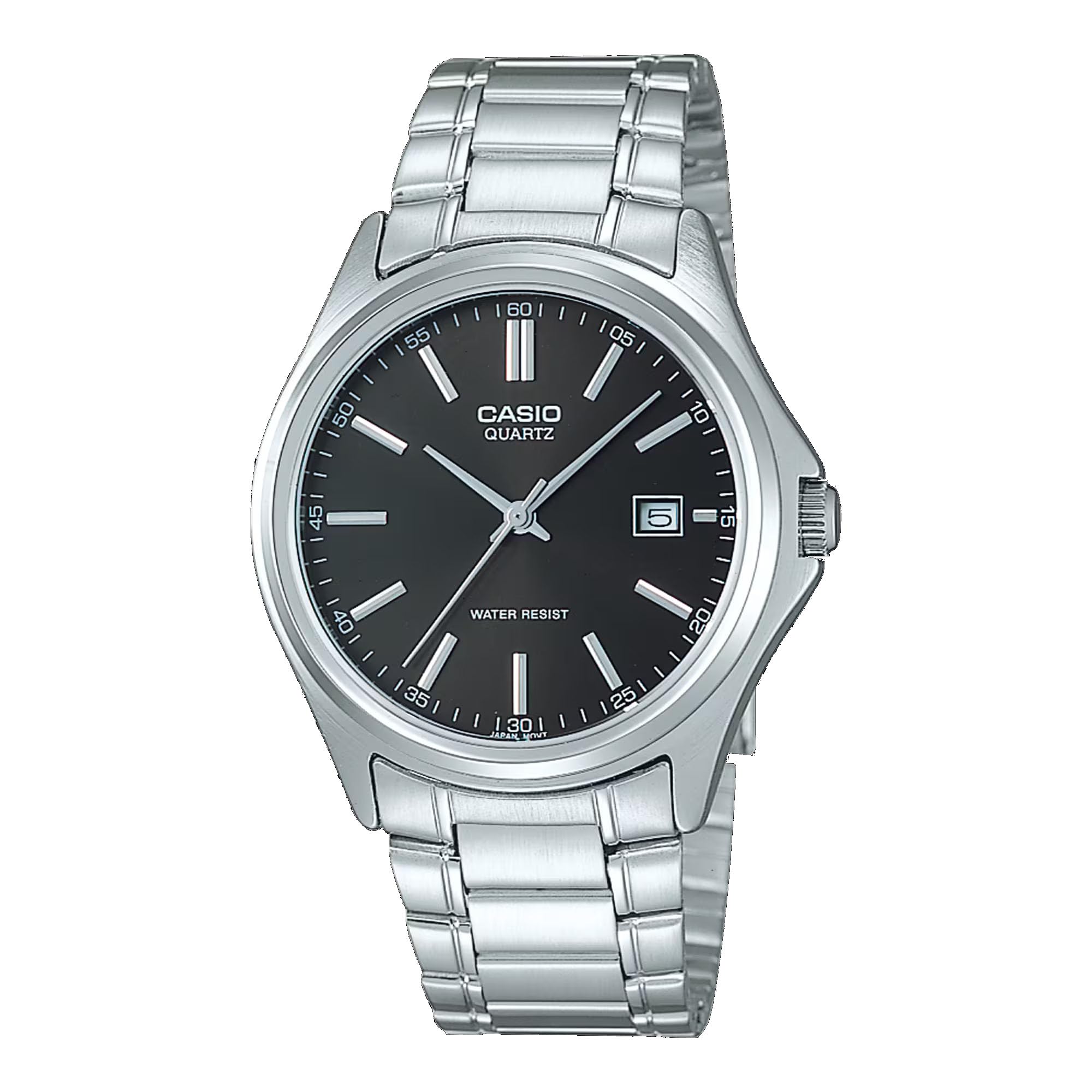 MTP1183A-1A Men's Stainless Steel Black Dial Analog Date Casual Dress Watch