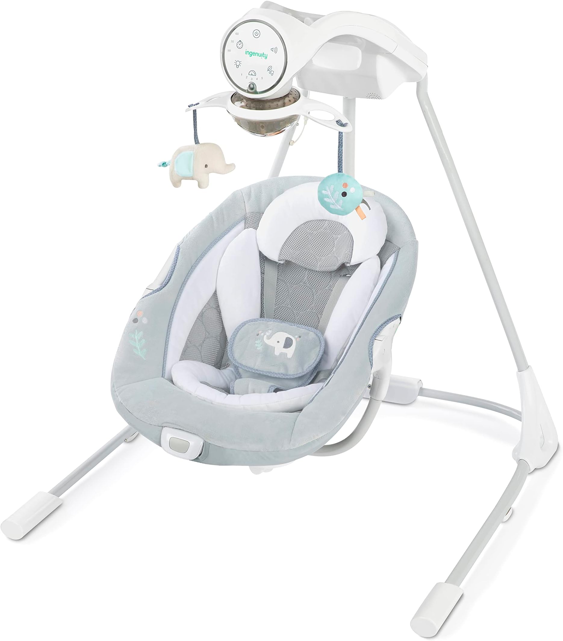 Ingenuity InLighten Soothing Swing - Swivel Infant Seat, Soothing Sounds, Lightweight Mesh - Dakota