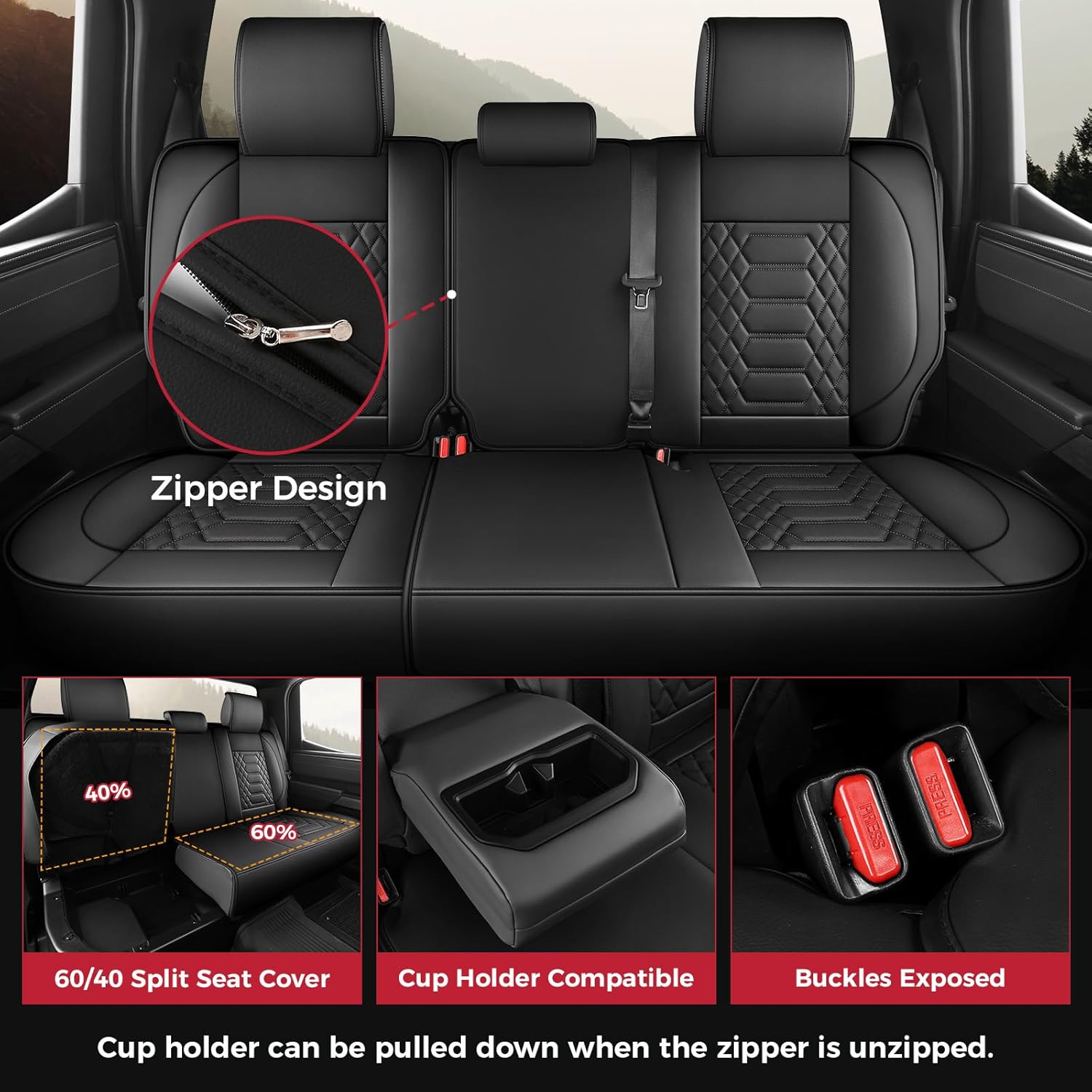 FREESOO Tundra Seat Covers 2026 2025 2024 2023 2022 Full Set, Fit for Toyota Tundra Crewmax Double Cab, Custom Truck Seat Covers with Waterproof Faux Leather Black