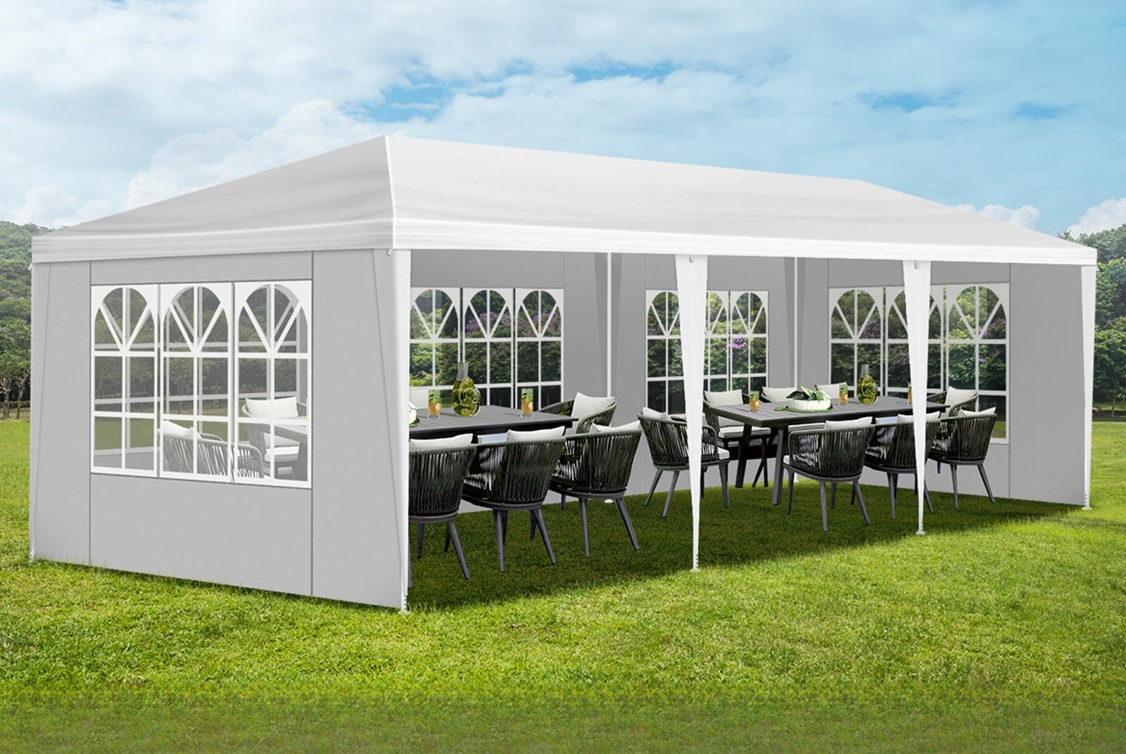 Photo 1 of [PARTIAL SET] [CLEKR NOTES] Linkhoo 10x30 FT Outdoor Canopy Party Tent with 5 Removable Sidewalls, Large Waterproof Wedding Tents w/Ground Nails & Windproof Ropes, Outside Gazebo Pavilion Event Shelter for Garden Patio, White
