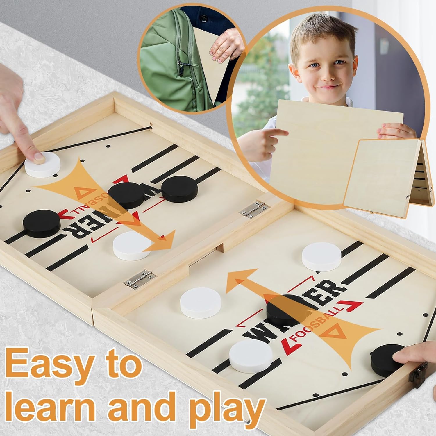 Faltbar Hockey Brettspiel, 2 in 1 Tischhockey Katapult Brettspiel Holz, Fast Sling Puck Game, Portable Schachbrett, Brettspiele für Zwei Spieler with 16 Farben Wasserfarben Set, 6 Stücke Malschablonen