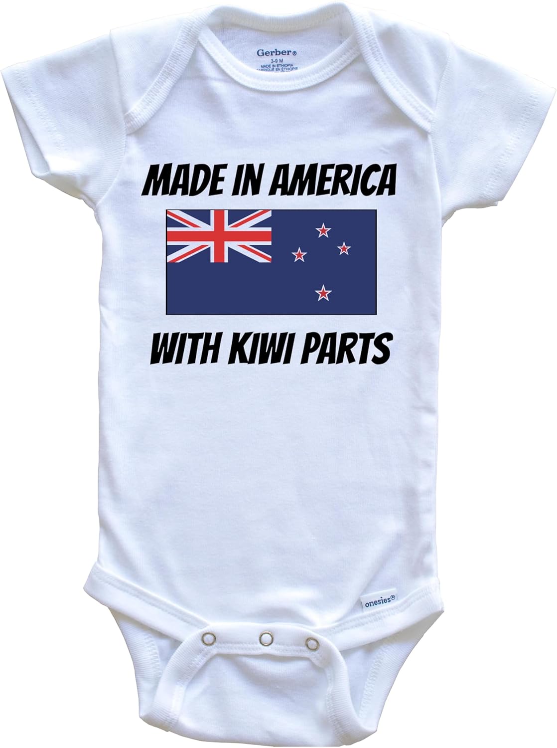 Made in America with Kiwi Parts New Zealand Flag Funny One Piece Baby Bodysuit