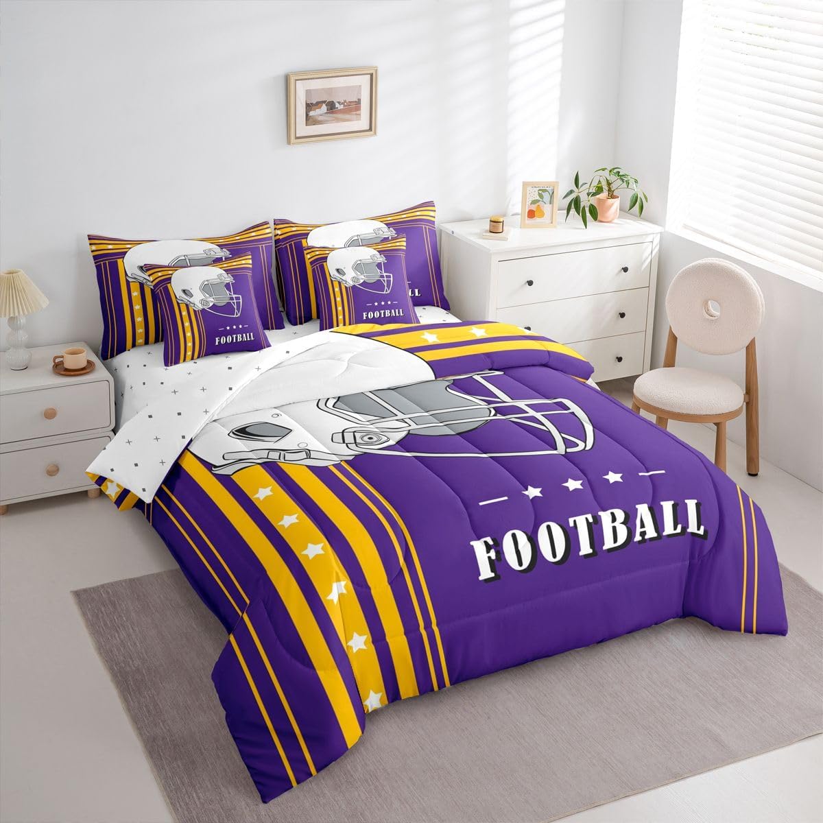 Erosebridal Twin Size 7-Piece Football Gifts Comforter Sets for Football Lovers Gridiron Comforter Set with Sheets(1 Comforter,1 Flat Sheet,1 Fitted Sheet,2 Pillowcases,2 Throw Pillow Covers) - Image 4