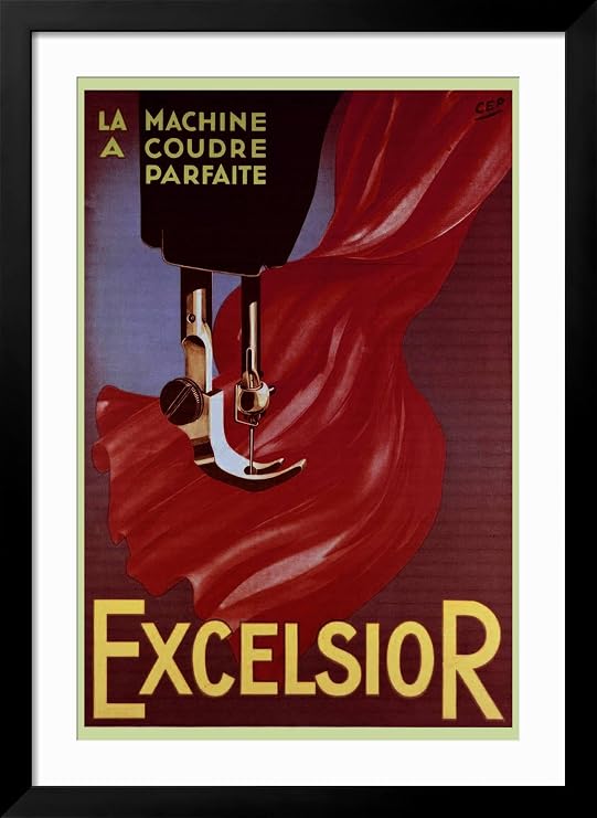 AllPosters Wall Art Print Excelsior Sewing Machine Advertisement on Black Frame, 24x36