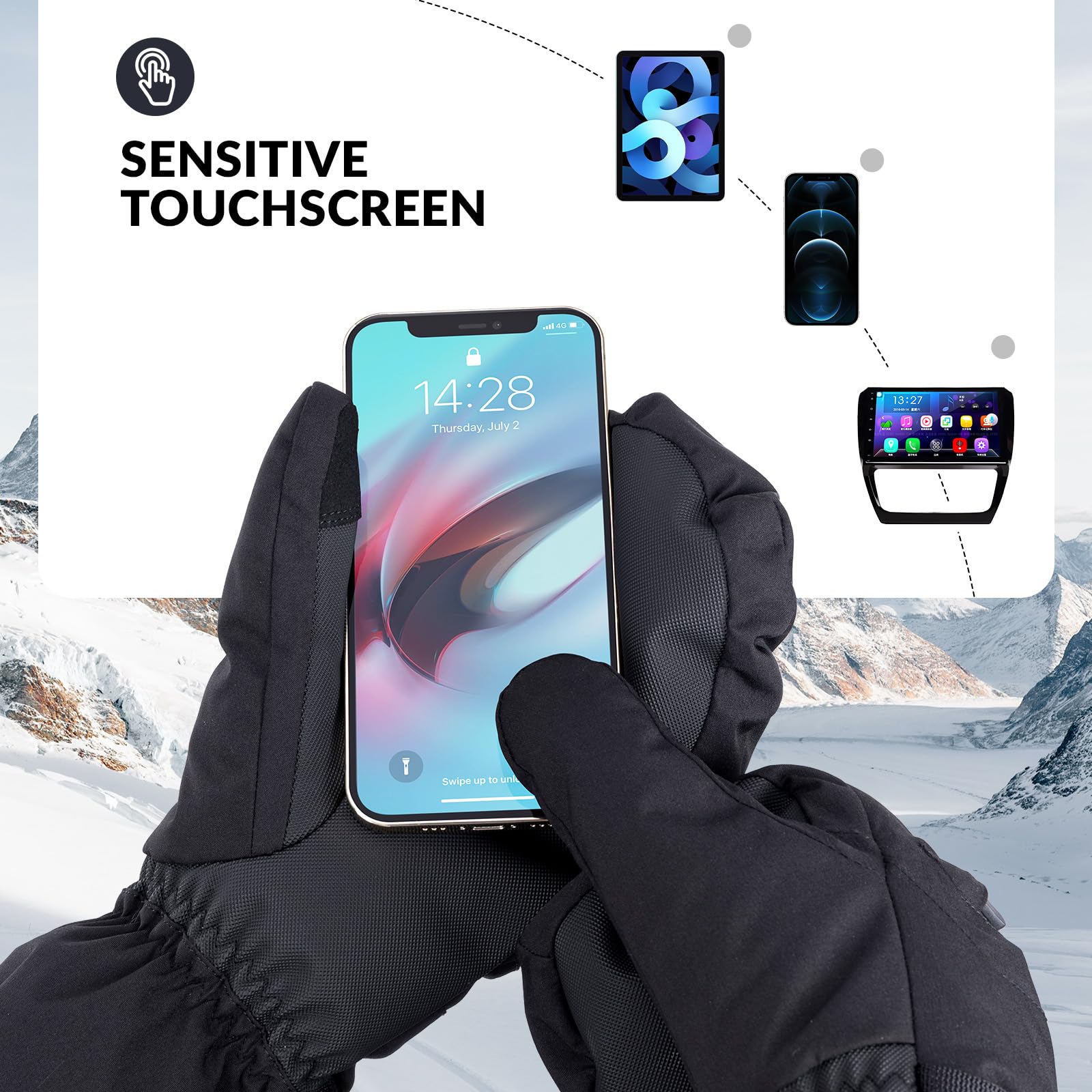 Skihandschuhe Winddicht Wasserdicht Vollfingerhandschuhe Thermo | Warme Sporthandschuhe mit Touchscreen Handschuhe für Herbst und Winter Skifahren, Eislaufen