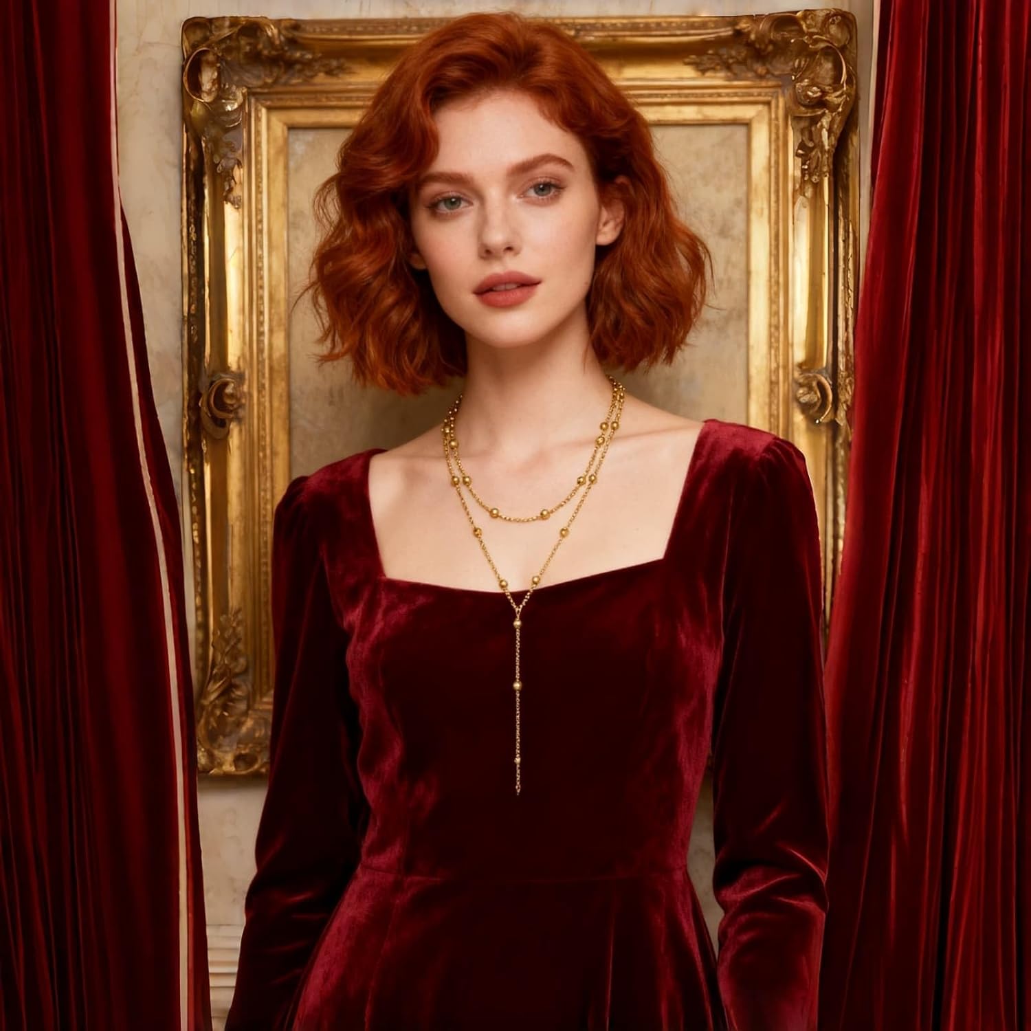 Gold Plated Long Necklace for Women, Layered Y-Shape Lariat Drop Pendant Chain with Beaded Accents, Adjustable Dainty Simple Trendy Jewelry Gift - Image 6