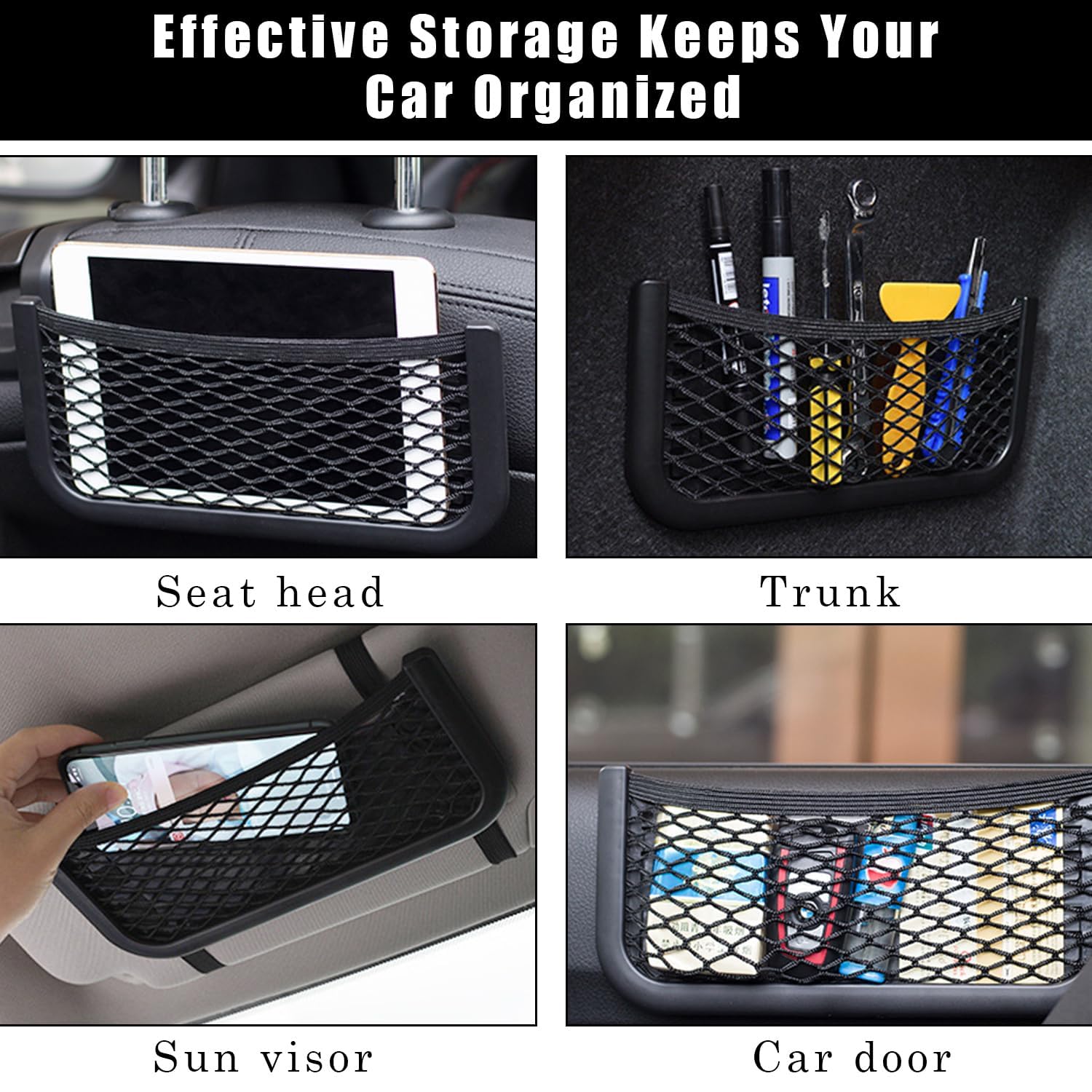 2 Rete Portabagagli Auto Autoadesive - Organizzatore Piccoli Oggetti Per Cellulare, Documenti, Accessori - Foto 10