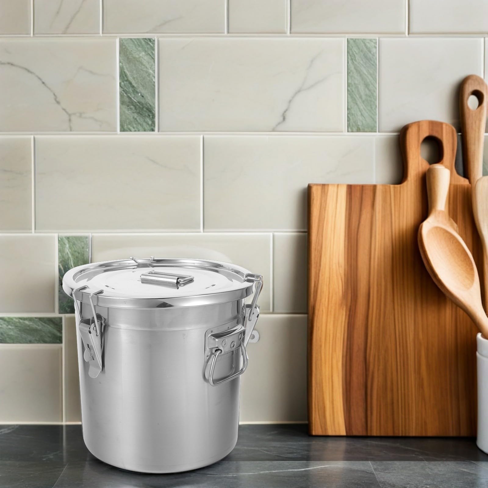 PRETYZOOM Recipiente para Almacenar Alimentos de Acero Inoxidable 12l con Tapa Extraíble y Cierre Hermético para Almacenamiento en Cocinas y Despensas