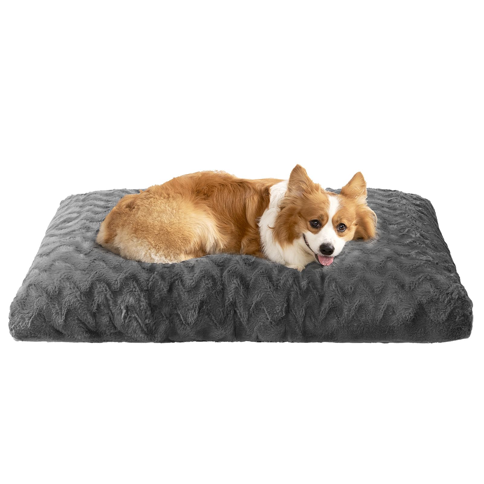 EHEYCIGA Hundebett Grosse Hunde Waschbar, 89x58cm, Hundekissen Flauschig für Mittelgroße Hunde, Kuschelig Umkehrbare Hundematte mit Kunstpelz und Kunstleinen, Dunkelgrau