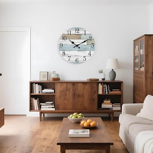 Miniatura 8 de Reloj de pared con pilas, 16 pulgadas, grande, silencioso, sin tictac, diseño costero, rústico, retro, decorativo, para baño, cocina, sala de estar,