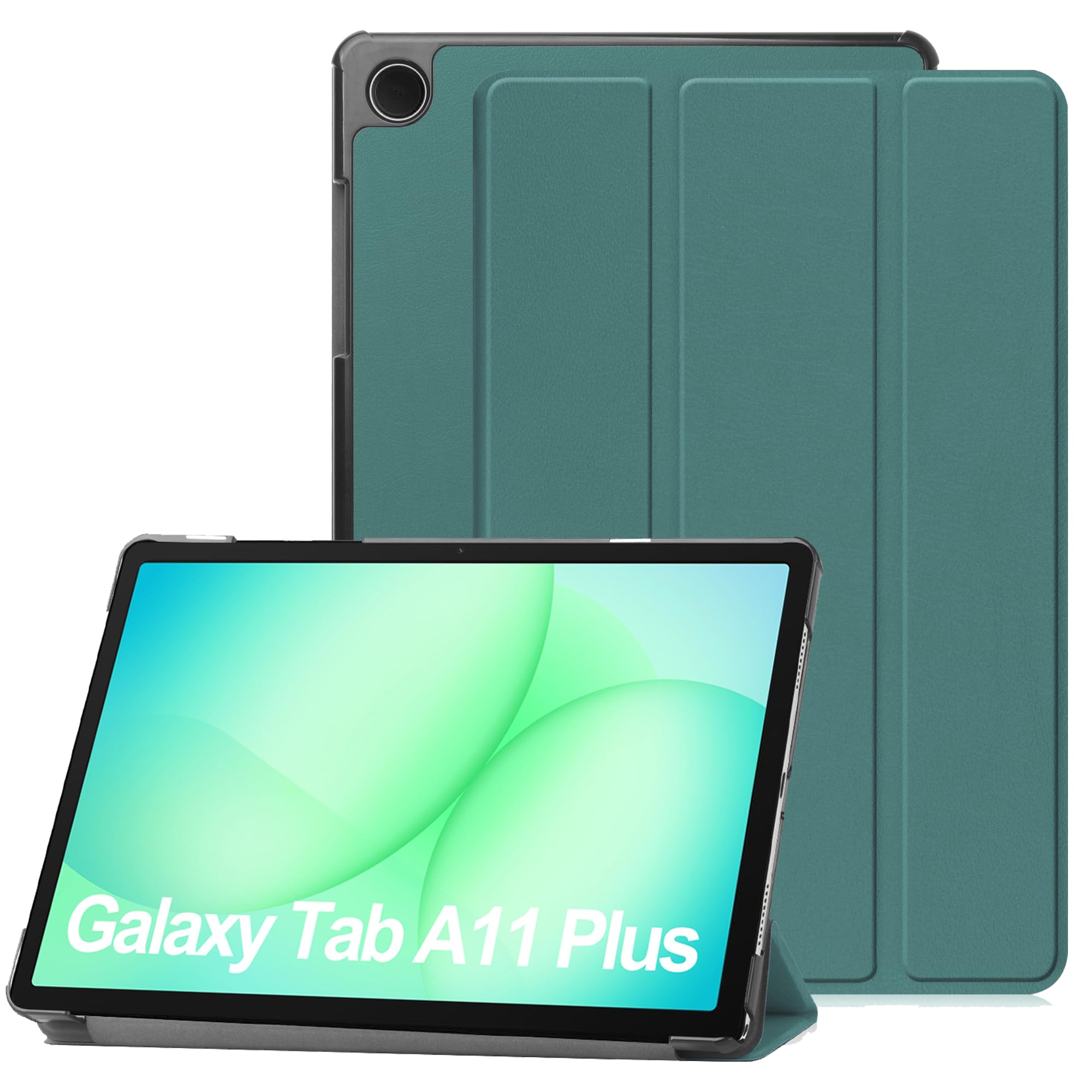 FDHYFGDY Hülle für Samsung Galaxy Tab A11+/A11 Plus Schutzhülle, Neues PU Case, Ultradünn, stoßfest RückenDreifach Falt Klapp Schutzhülle mit Auto Schlaf/Wach Funktion - Grün