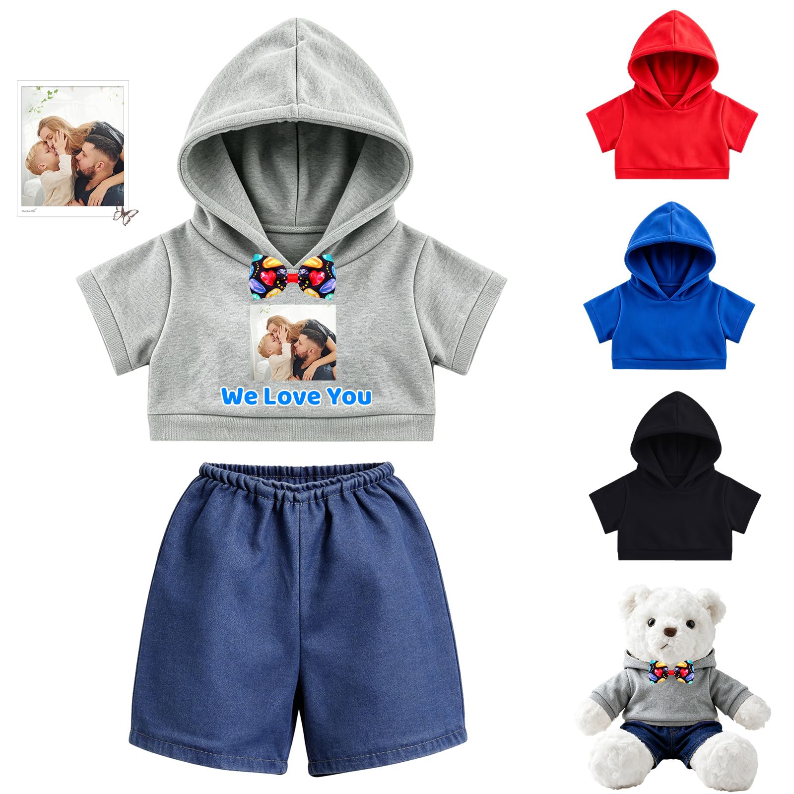 MeterBear Custom Teddy Bear Clothes with Pants Bow 3 Pcs for 8-16in Plush