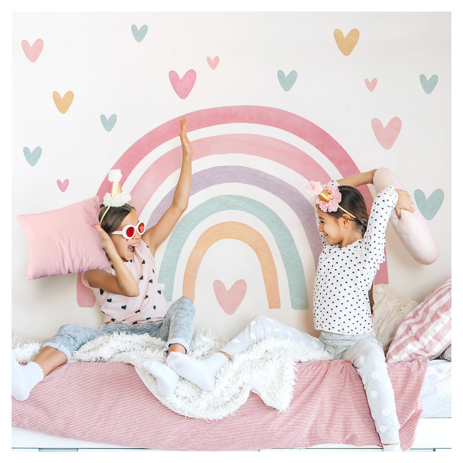 Little Deco Wandtattoo Regenbogen mit Herzen pink grün gelb DL5092 XL